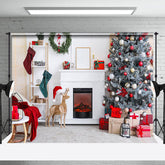 Lofaris Wood Dear White Modern Fireplace Christmas Backdrop